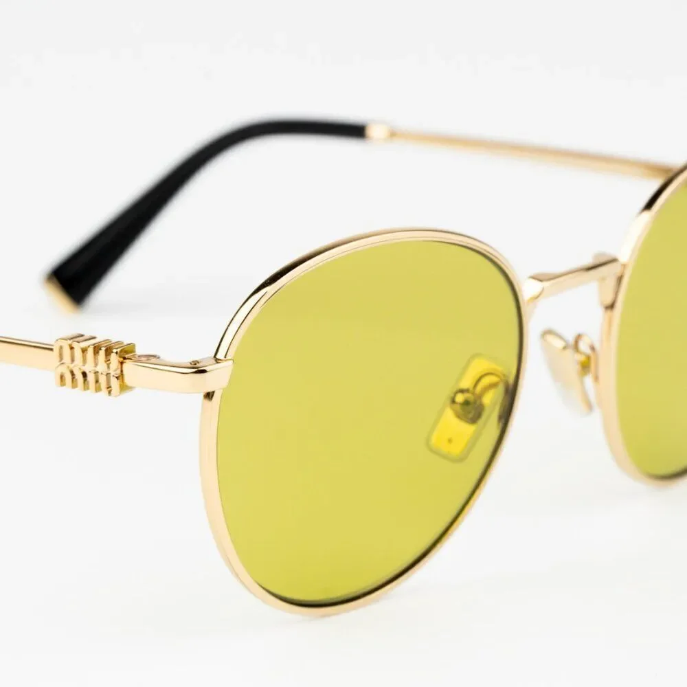 NEW Miu Miu MU55ZS 5AK07O Gold Olive Green Round Unisex Sunglasses 0MU 55ZS